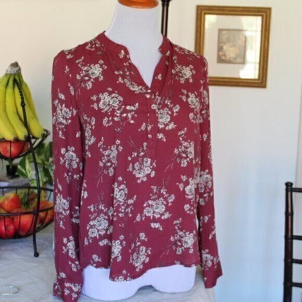 Forever 21 top burgundy blouse floral small
